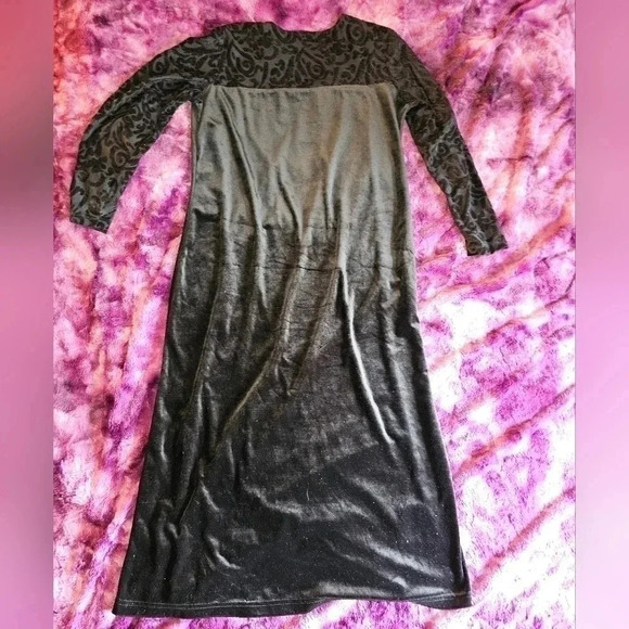 Diane Von Furstenberg DVF Vintage Black Velvet Burnout Maxi Dress Size L - Picture 3 of 3